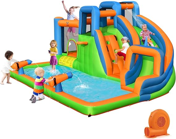 BOUNTECH Inflatable Water Slide, Kids Water Park Jump Castle w/Large Splash Pool, 2 Climbing Walls & Cannons, Water Slides Inflatables, Backyard Outdoor Water Slide Bounce House with GFCI Blower