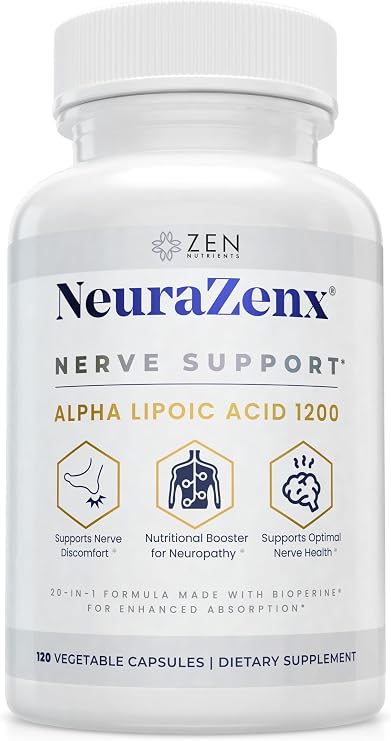 Zen Nutrients NeuraZenX Nerve Support & Peripheral Neuropathy Support Supplement with 1200mg Alpha Lipoic Acid (ALA), Benfotiamine, L-Carnitine, and Turmeric
