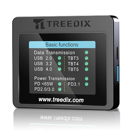 Treedix USB Cable Tester 2.4" Screen for eMarker PD3.0/3.1 Resistor | USB Tester USB C Cable Tester Compatible with Lightning, Type-C, Micro-B 2.0/3.0, and Mini-B Cables, TBT 3/4/5