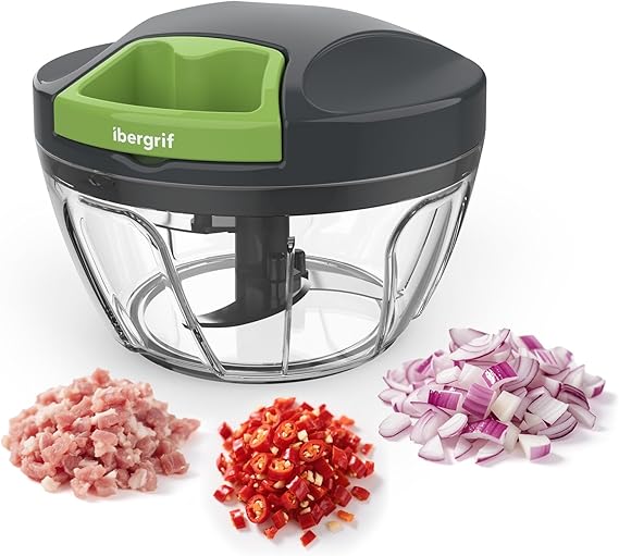 Ibergrif M501 Manual Food Chopper, Multi-Functional Onion Cutter for Kitchen, Pull Chopper BPA Free, Dishwasher Safe, Easy Pull Food Processor for Onions, Garlic, Nuts