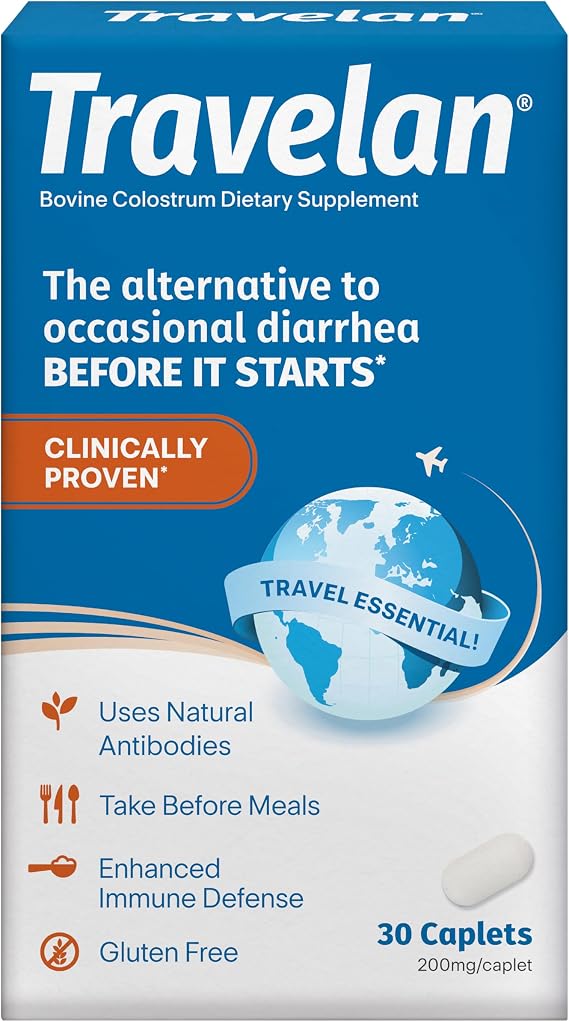Anti Diarrhea Pills Help Prevent Travelers Diarrhea Before It Starts 30 Ct | Clinically Proven, Travel Essentials, Drug-Free Colostrum, Natural Digestive and Immune Support Supplement