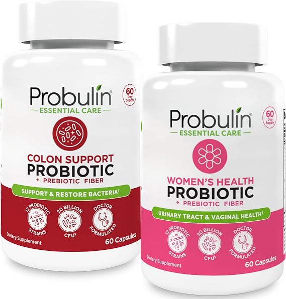 Probulin Womens Probiotic + Colon Support Bundle Daily Vaginal, Digestive & Immune Health 2-Pack, 20 Billion CFU, Vegan, 60 Count Each