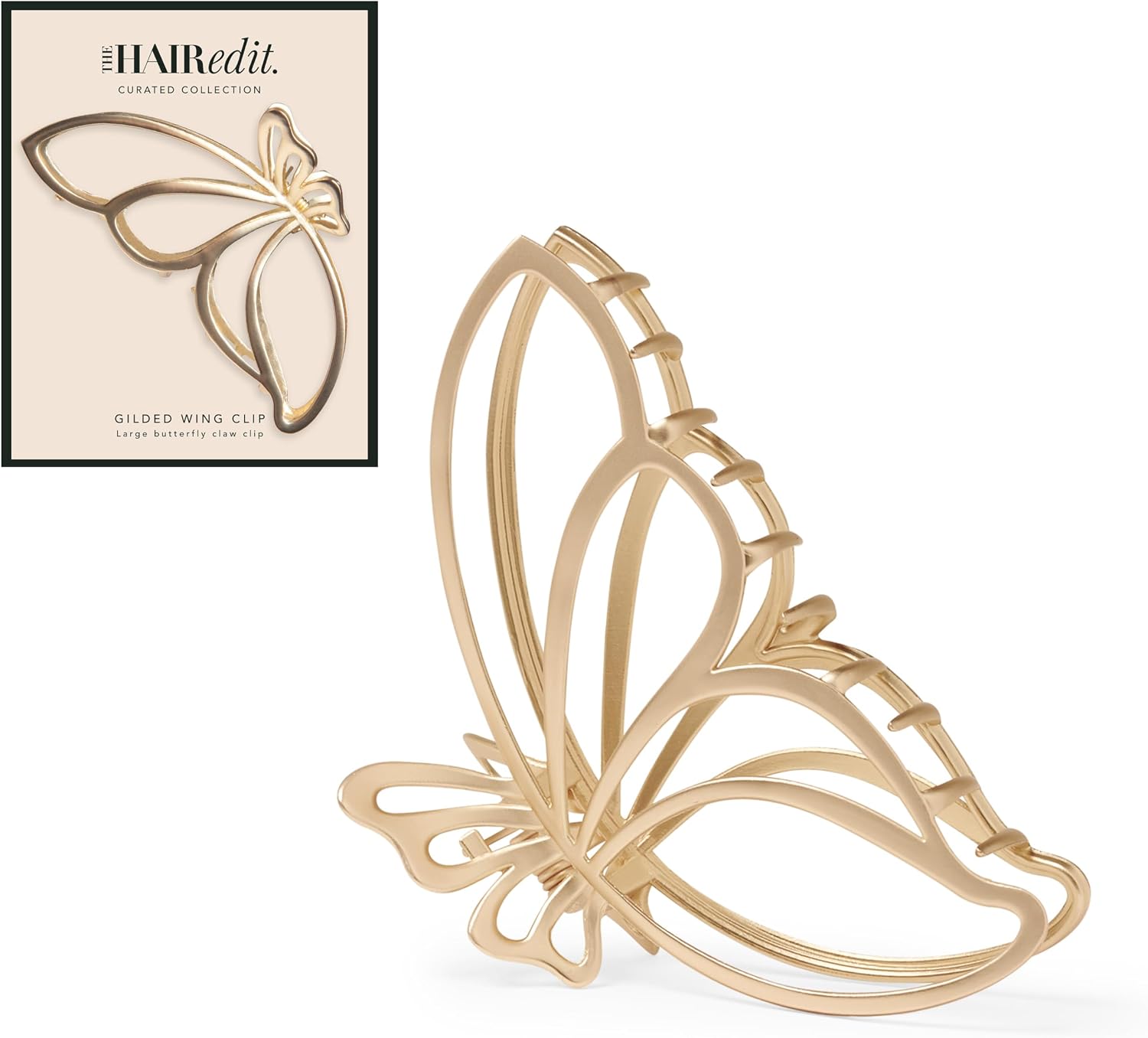 The Hair Edit Gilded Wing Clip - Extra Large Soft Gold Metal Butterfly Claw Clip