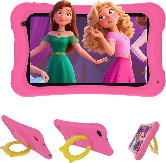 DigiLand 7 Inch Kids Tablet Ages 3-8, Android 13 Tablet for Kids,4G+32GB up to 128GB,Toddler Tablets with Dual Cameras,Best Electronics Tablets Gift for Kids,Shockproof Protective Case (Pink)