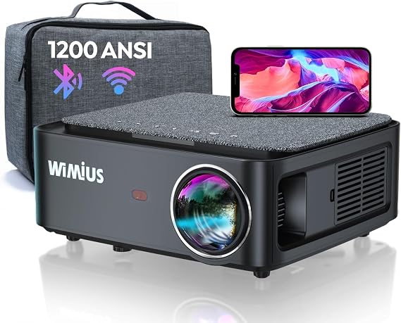 Projector Full HD 1080P 1200 ANSI Lumens 5G WiFi Bluetooth Projector Home Cinema 4K Support LED Video Outdoor 300 Inch Display Compatible with Fire Stick Smartphone PS5 Projector [Energy Class A+++]