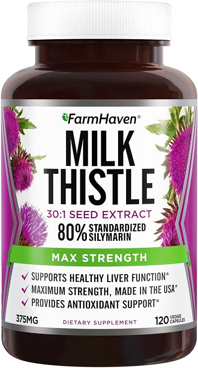 FarmHaven USDA Organic Milk Thistle Capsules | 30X Concentrated Seed Extract & 80% Silymarin Standardized - Supports Liver Function and Overall Health | Non-GMO | 120 Vegan Capsules
