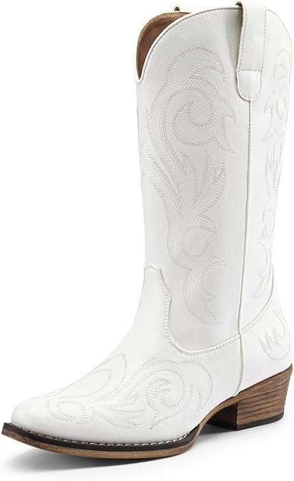 DREAM PAIRS Women's Cowboy Cowgirl Mid Calf Boots | Square Toe Chunky Heel Embroidery Stitched Western Boots,Suitable for Everyday Outfits and Music Festivals