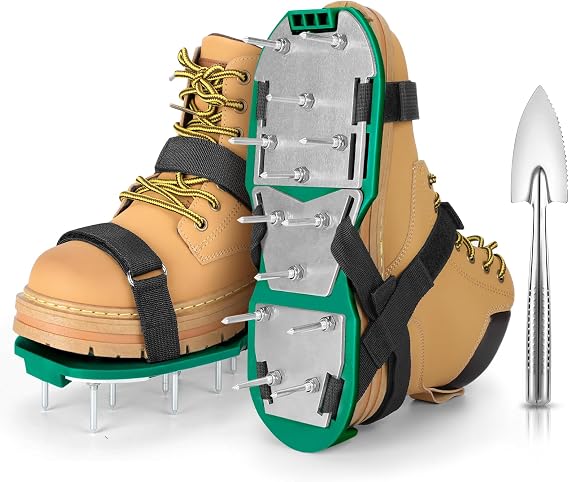 MOFEEZ Lawn Aerator Shoes for Grass - Pre-Assembled Grass Aerator Shoes for Lawn - Soil Yard Aerator Tool for Aerating Patio Garden, Green, Medium