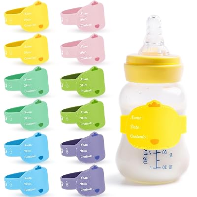 Tondiamo Baby Bottle Reusable Labels for Daycare Write 12 Pcs Multi Color Silicone Daycare Labels Cute Chicken Waterproof Bottle Name Tags Band Anti Slip Preschool Elementary School ToddlerBright