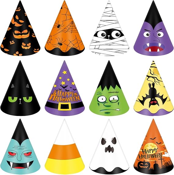 24 Pcs Halloween Paper Cone Hats Birthday Party Hat, Classic