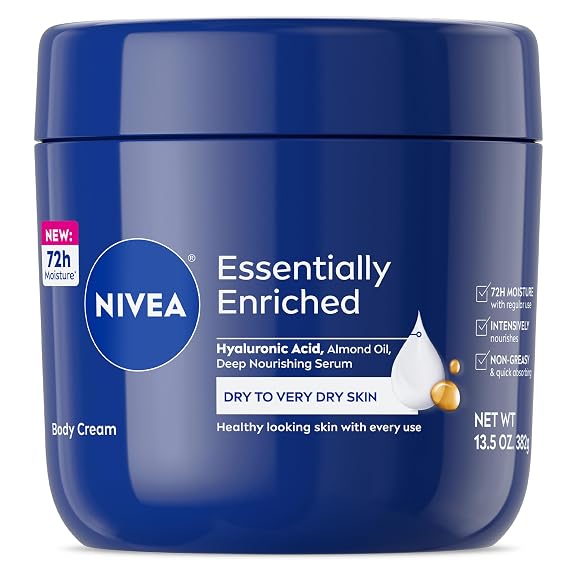 NIVEA Essentially Enriched Body Cream with Hyaluronic Acid, 13.5 Oz