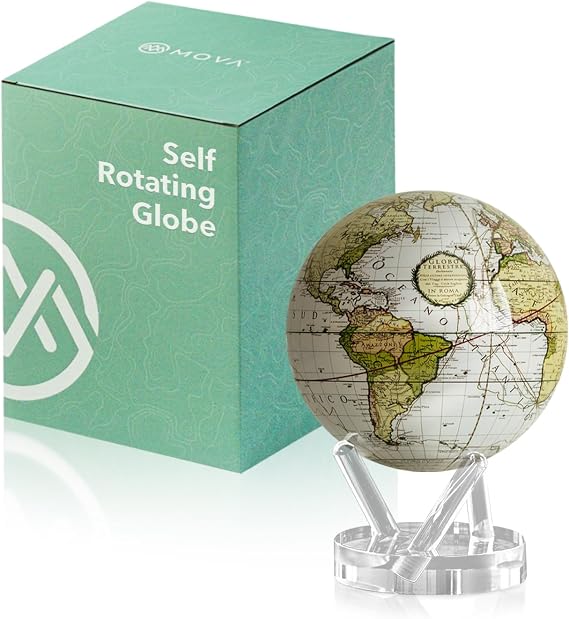 MOVA Globus Cassini Globe White 6 with base solar powered rotating globe unique gift and home or desk decoration for men women children