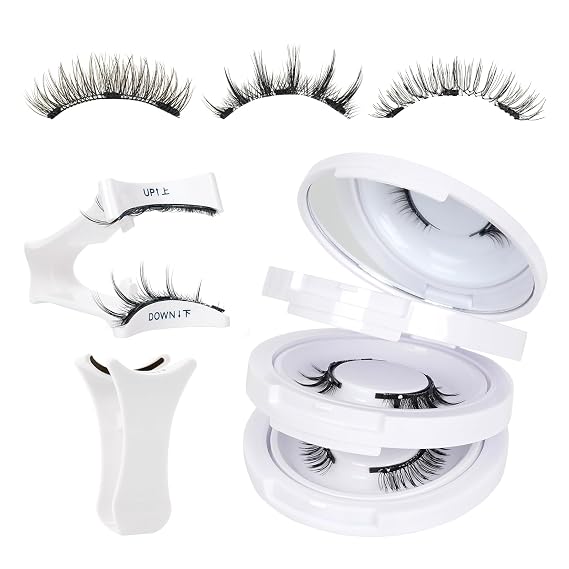 Mayhug Magnetic Eyelashes 3 Pairs Reusable Magnetic Eyelashes with Applicator No Glue Needed Eyelashes Natural-Looking Eyelashes, Eyelash Curler Set, Easy to Wear and Remove (3 Pairs-Kit 4)
