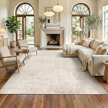 Homemate Washable Rug 8x10 Area Rugs - Vintage Faux Wool Rugs for Living Room Bedroom Dining Room - Non Slip Foldable Carpet Indoor Area Rug for Home Decor(8'x10', Beige