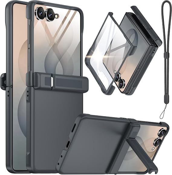 for Samsung Galaxy Z Flip 8 Case with Lanyard,Gray