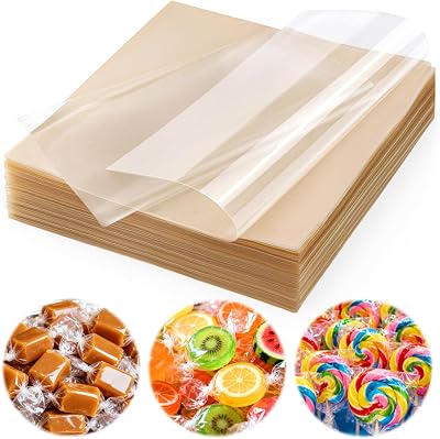 Juome Candy Wrappers for Homemade Candy, 500 Sheets Caramel Wrappers, 5x5 Natural Clear Cellophane Candy Wrapping Paper for Lollipop Chocolate Candy Making Accessories Supplies