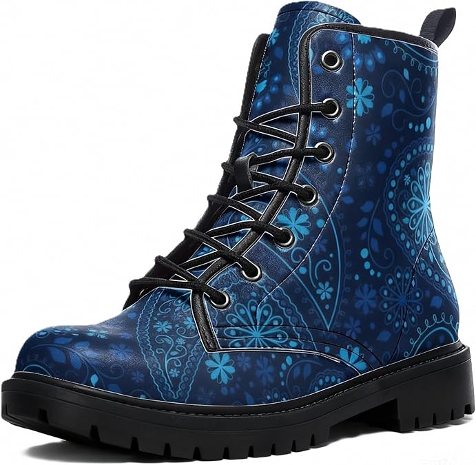Women Printed Ankle Boots with Flower Mushroom Graffiti Animals Solid-color Stylish Colorful Casual Everyday Platform Lace-up Leather Combat Booties
