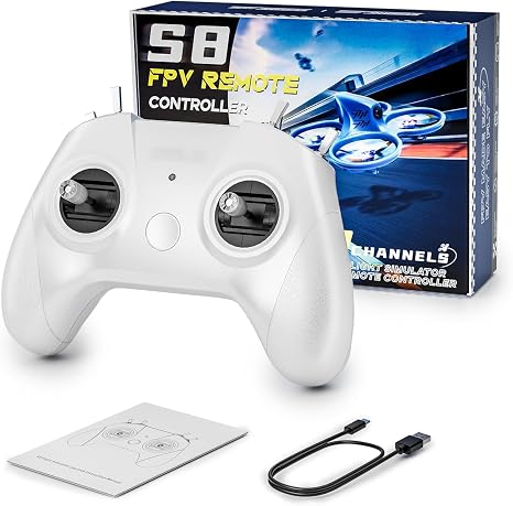 STARDRONE S8 FPV Flight Simulator Controller -Anti-Slip PU Handle, 8 Channel Metal Joystick, Ergonomic Design for DRL/Uncrashed/Liftoff/DCL Beginner Pilots (Mode 2, White)