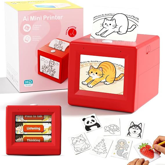 Mini AI Sticker Maker Machine, Sticker Maker for Kids,Voice Activated Portable Sticker Printer, Inkless Thermal AI Printer for DIY Arts & Crafts, Birthday Gift