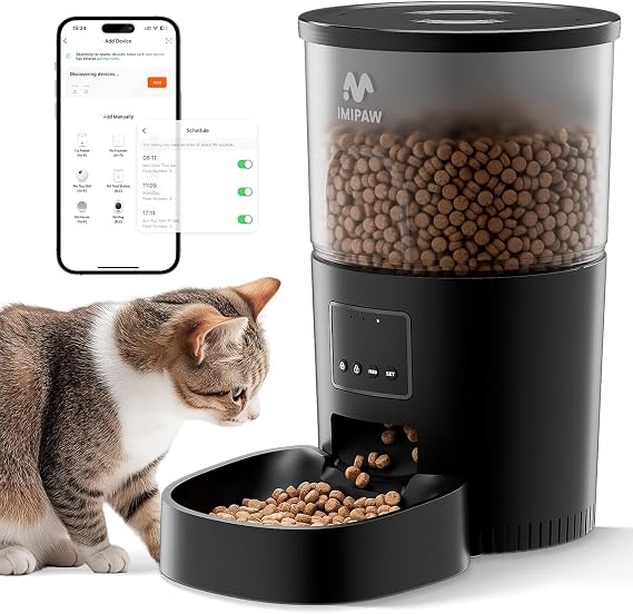 IMIPAW Automatic Cat Feeder, 5G & 2.4G WiFi Auto Dry Pet Food Dispenser
