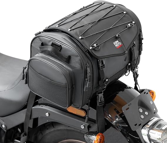 KEMIMOTO Motorcycle Travel Luggage Bags, Expandable Large Capacity Motorcycle Tail Bag, Waterproof Rear Rack Trunk, Motor Pannier Bag with Rain Cover and Straps 24L-32L