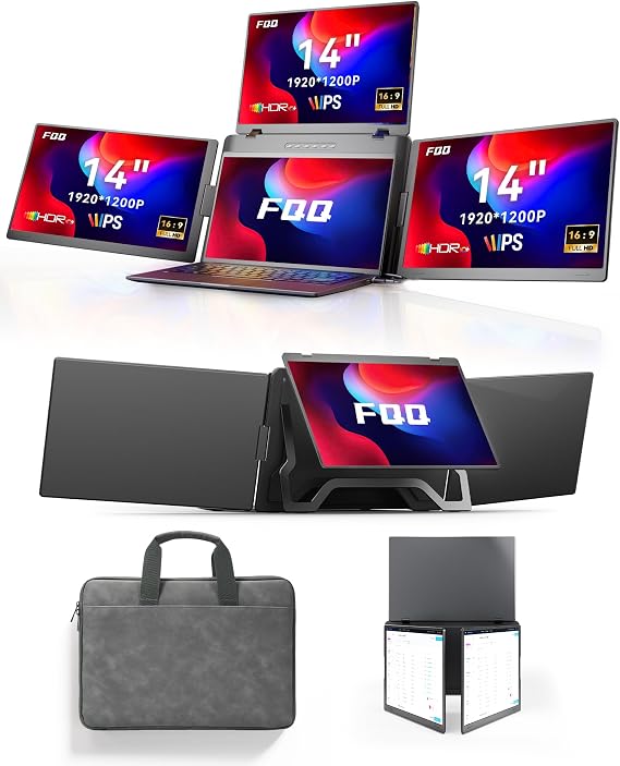 14" Triple Screen Monitor Extender, Quad Monitors for 14-16.5" Laptops
