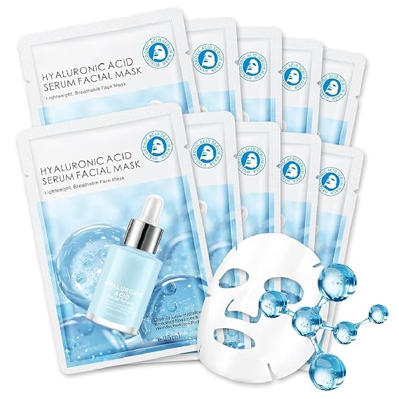 IREV Hyaluronic Acid Face Masks Skincare, Hydrating Facial Masks, Deep Moisturizing Face Mask for All Skin Types, Facial Sheet Mask for Women Skin Care, Smoothing Rejuvenating 10 Pack