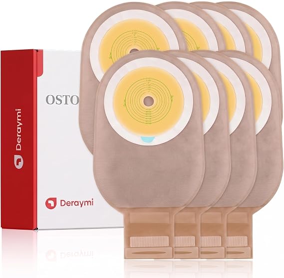 100 Pcs Colostomy Bags, One-Piece Ostomy Bag with Hook and Loop Closure for Ileostomy Stoma Care,64 mm Max Cut-to-Fit Ostomy Supplies, Stoma Bags
