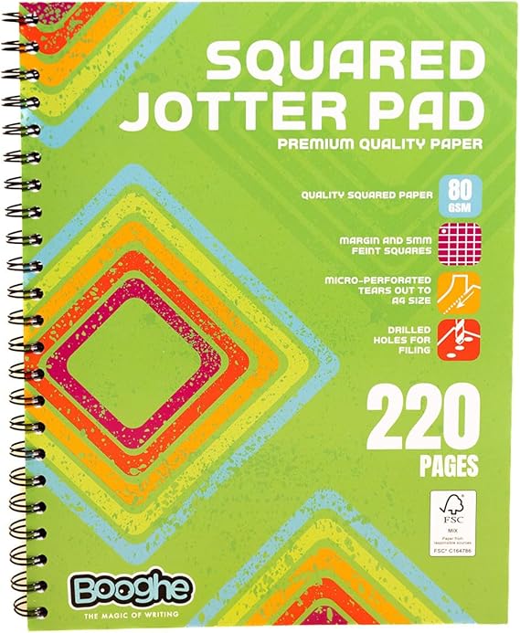 A4 Squared Jotta Notepad – Wirebound, 220 Pages, 80 GSM Premium Paper with 4-Hole Punch, Margins & Perforated Sheets, Perfect for Maths, Engineering & Office Use (Pack of 1)