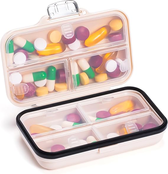 Daviky Portable Pill Organizer, Compact Travel Pill Box with Compartments