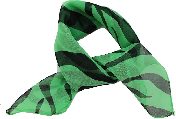 TFJ Women Fashion Small Neck Scarf Sheer Fabric Black Zebra Print Pocket Square Green