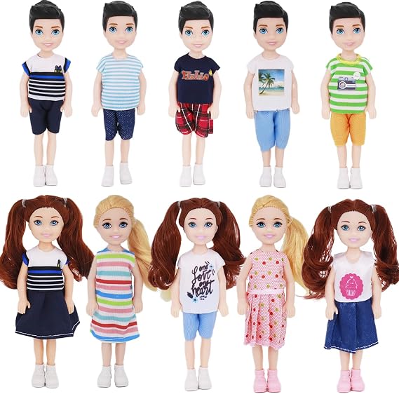 5 Inch Mini Dolls - 10 Pcs Dollhouse People Set, Small Doll for Girls and Boys, Doll House Accessories Birthday