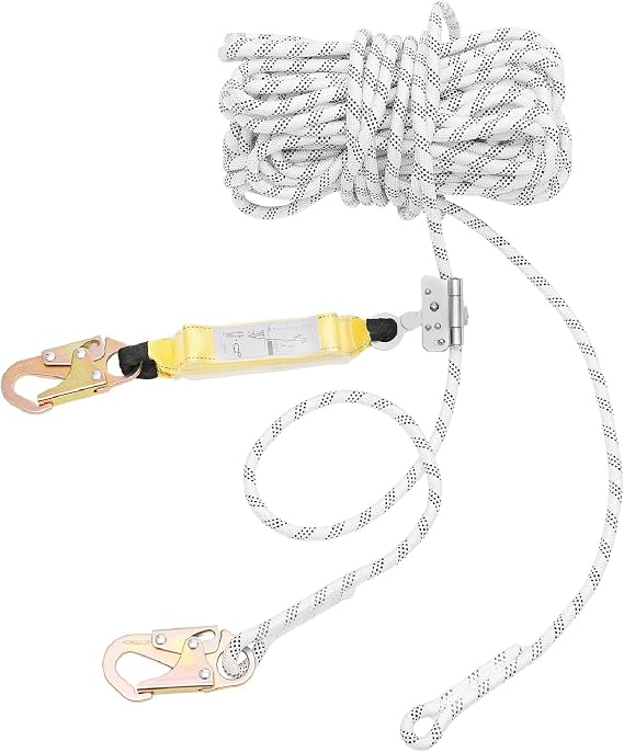 Fall Protection Rope 25 50 100 Ft, 3527 Lbs Load Capacity, Vertical Lifeline Assembly with Back Splice and Snap Hook, for Climbing, Logging, Inspections, Emergency and Rescue Services (100 ft)