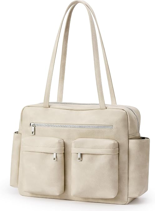 KALIDI Tote Bag Vegan Leather Women Pocket Utility Bag Shoulder Purse