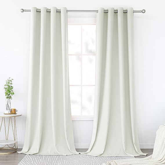 KEQIAOSUOCAI Cream White Blackout Curtains 108 Inches Long for Living Room - Grommet Room Darkening Thermal Insulated Ivory Curtain Drapes for Bedroom, Light Beige, 2 Panels, 52W x 108L