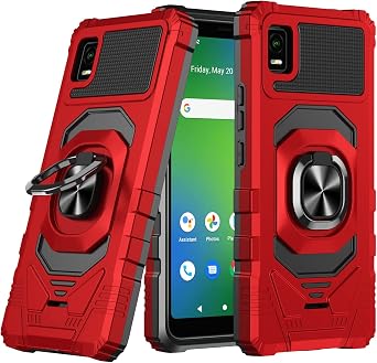 Case for Nokia C100 with Tempered Glass Screen Protector, Heavy Duty Military-Grade Slim Fit Phone Case with Kickstand (Red)
