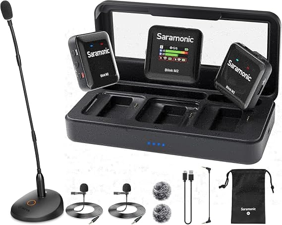 Desktop Gooseneck Condenser Microphone 18" Podium Microphones with Base, Wireless Lavalier Microphone for Cameras, Onboard Recording, 656FT Range, 12H Battery Life for Video Recording Interview