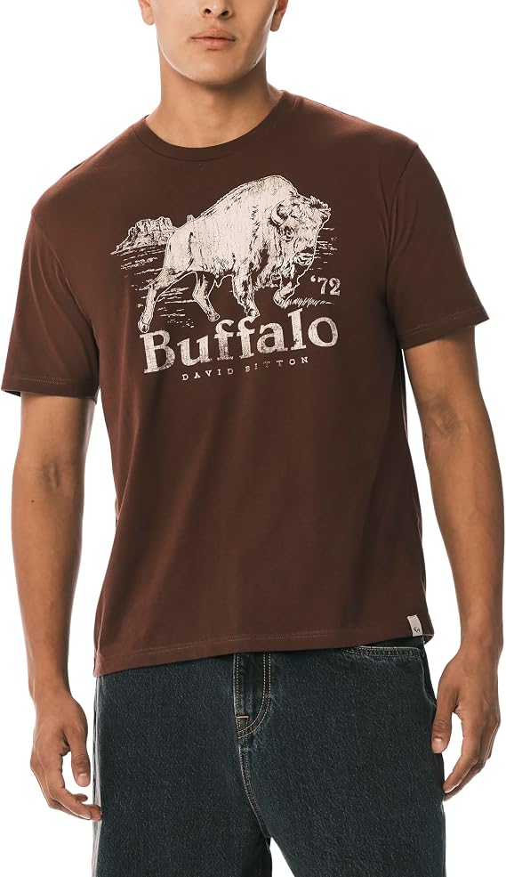 Buffalo David Bitton Men's Short Sleeve Logo Tee, Decadent Chocolate, Medium