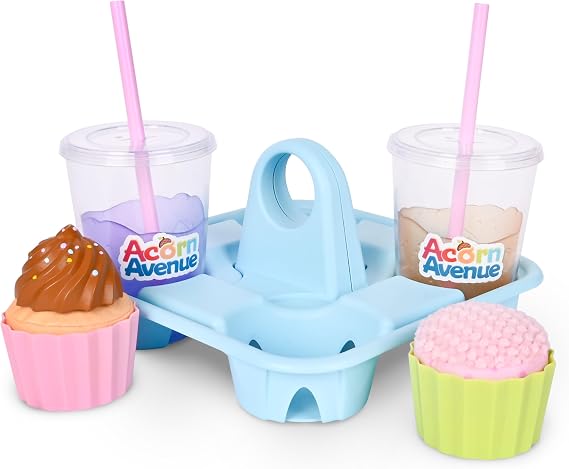 Play Food Set for Kids Kitchen Toys, Snacks with Mommy Playset Plush Cupcakes, Iced Drinks & Serving Tray 7-Piece, Kids Pretend Snack Toy Food