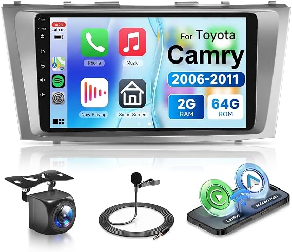 Android 15 Car Stereo for Toyota Camry 2006 2007 2008 2009 2010 2011, 9 Inch HD Touchscreen Radio, Wireless CarPlay Android Auto GPS WiFi Bluetooth FM/RDS SWC Dual USB HD Backup Camera 2G+64G