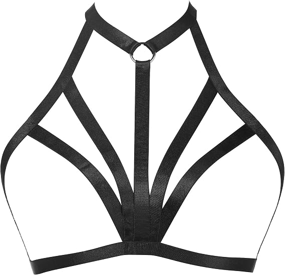 Sexy Women Body Harness Bra: Punk Women Harness Caged Bras Hollow Out Open Cup Bra Gothic Style Strappy Bralette