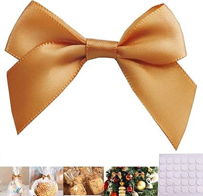30 Pack Mini Satin Ribbon Bows with Adhesive Glue Point, Pretied Bows for DIY Crafting, Sewing, Scrapbooking, Baby Shower, Wedding, Birthday Party Treats & Favors Gold