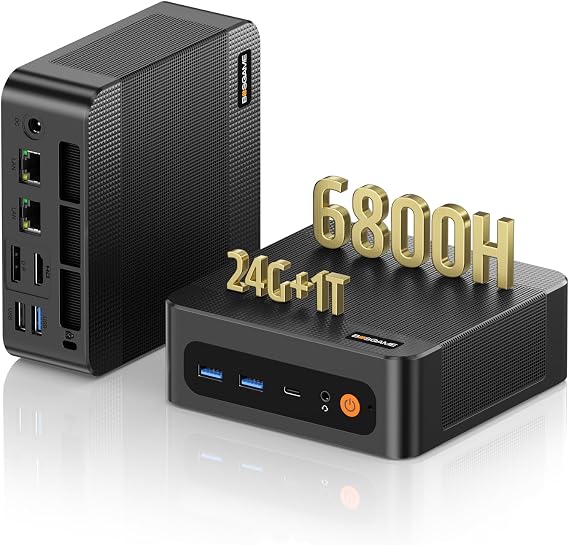 BOSGAME P5 Pro Mini PC 11 Pro Ryzen 7 6800H Mini PC, 32GB DDR5, 512GB NVMe 2280 SSD Mini Desktop, Dual 8K USB4/2.5G LAN/WiFi 6E/BT 5.2, Home Office Business Use
