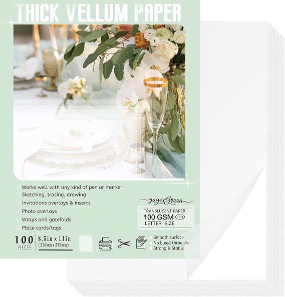 JAGERGREEN 100 Sheets 8.5x11 Inches Vellum Paper 100GSM