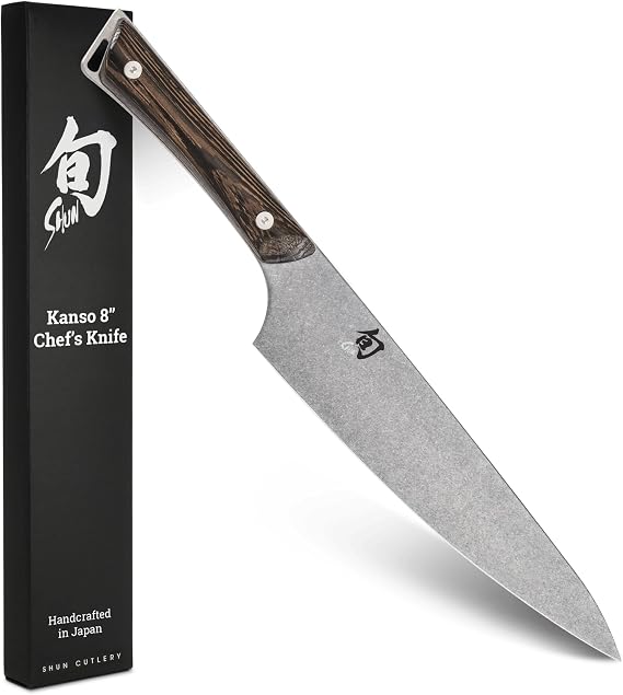 Shun Kanso 8" Chefs Knife, Handcrafted Japanese Kitchen Knife, AUS10A Stainless Steel Blade, Tagayasan Handle, Gyuto-Style Tool for Professional and Home Chefs