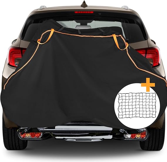 Bike Cover for Transport on Rack for 2 Bikes - Heavy Duty Oxford 600D Bicycle Cover - on Rear Bike Rack with Adjustable Cargo Net for Resistance to Tearing Waterproof Bike Rack Cover