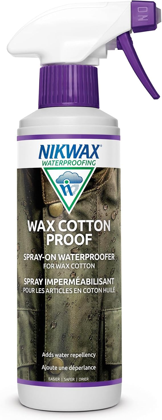 Nikwax Wax Cotton Proof, Spray-On Waterproofing for Waxed Cotton Jackets, Clothing, Outerwer, Restores Water Repellency DWR