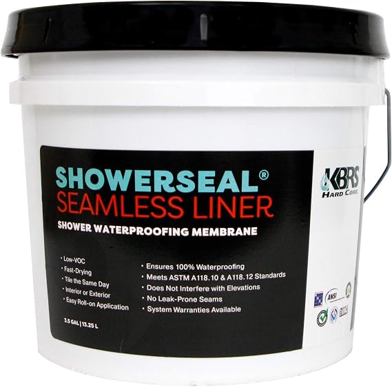ShowerSeal Tile Shower Waterproofing (3.5 US Gallon) - Seamless Liquid Liner Waterproofing Membrane - 100% Leak Proof Roll on Application - Easy to Install 175 SF Coverage!