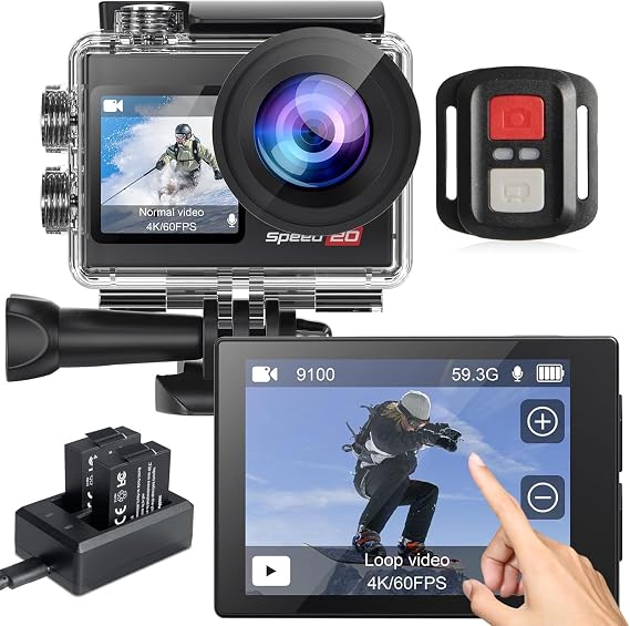 Action Camera 4K 60FPS with Touch Screen 20MP Waterproof Camera Underwater 131FT with EIS for Snorkeling