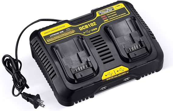 2-Port 20V DCB102BP Charger Compatible with Dewalt 12V - 20V MAX Jobsite Charging Station DCB102 DCB102BP Lithium Battery DCB205-2 DCB204-2